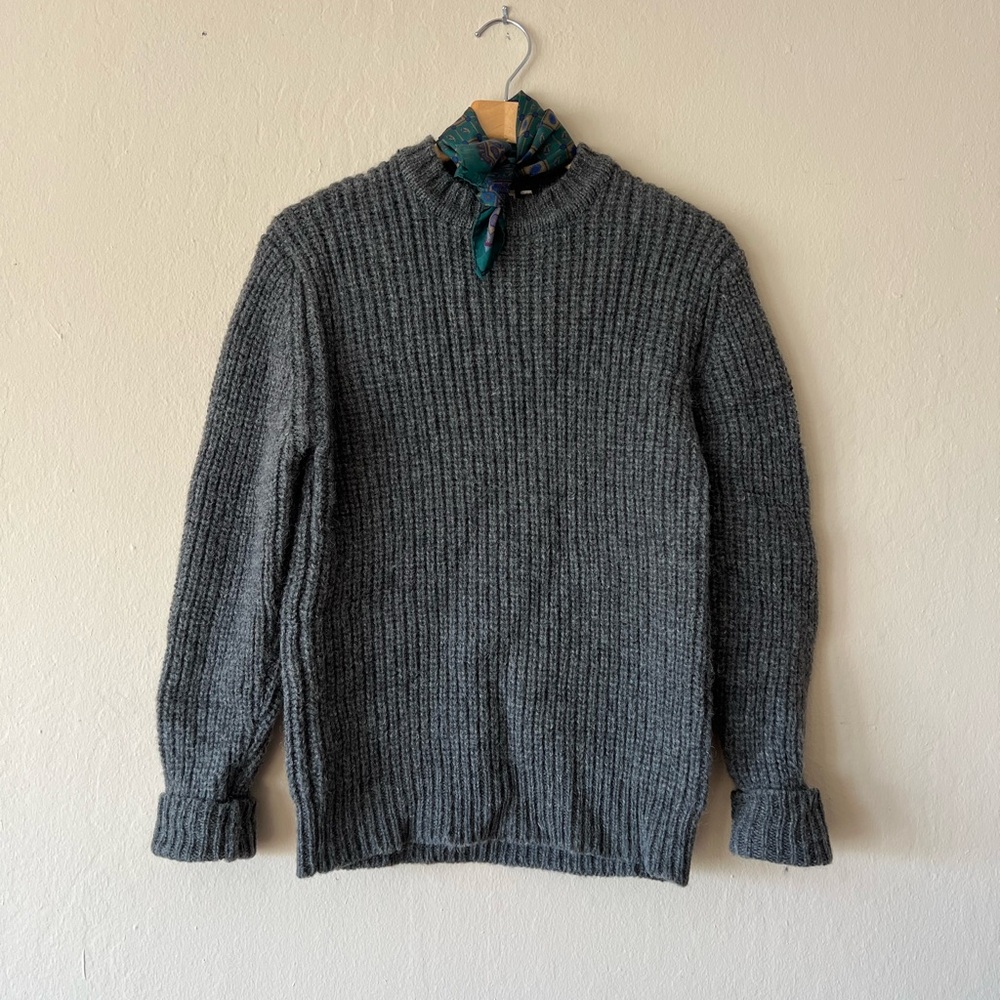 Frapp Rib Knit Wool Pullover LARGE Gray